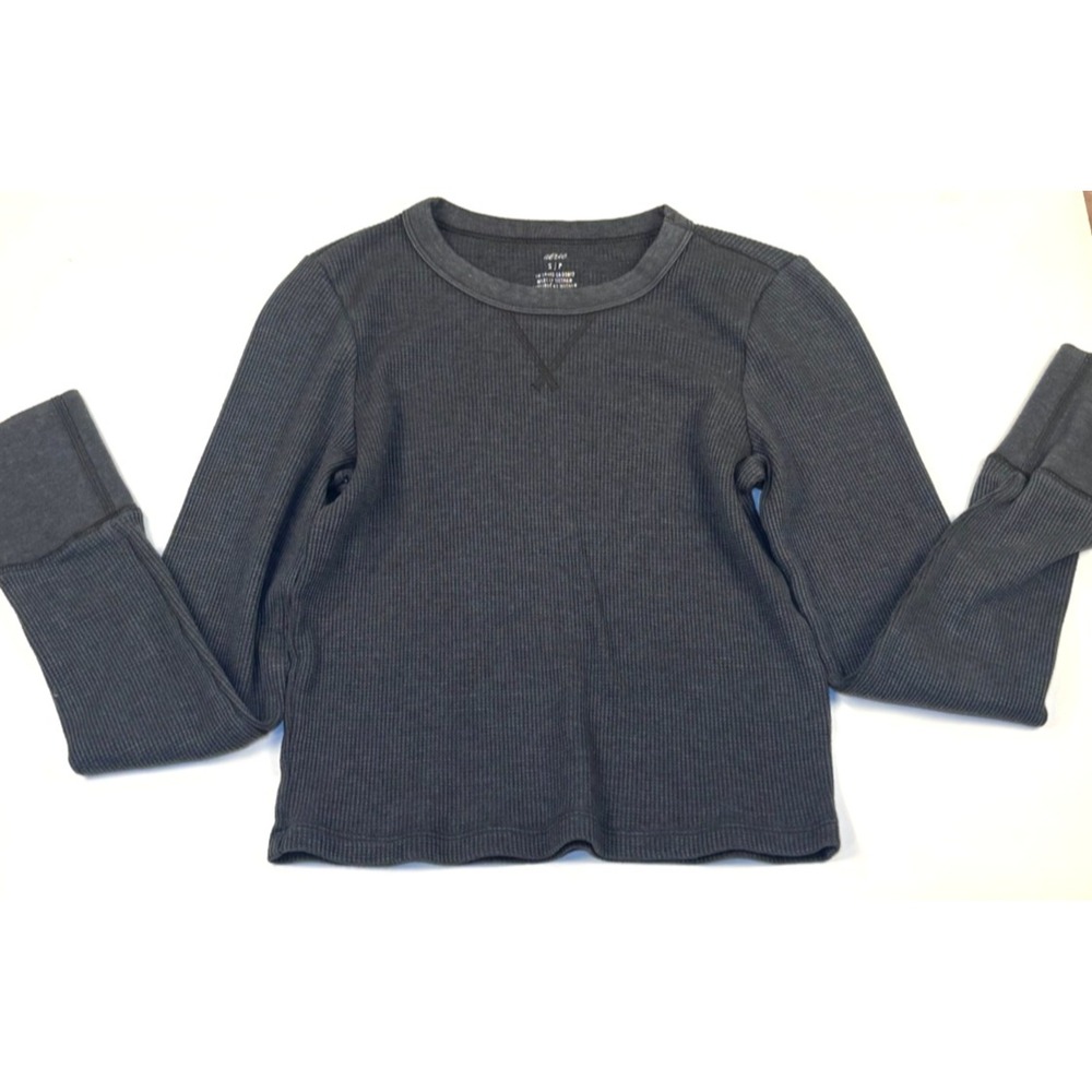 Aerie Gray Waffle Knit Long Sleeve Size Small Cropped